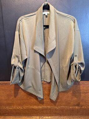 Max Studio Olive Open-Front Utility Jacket